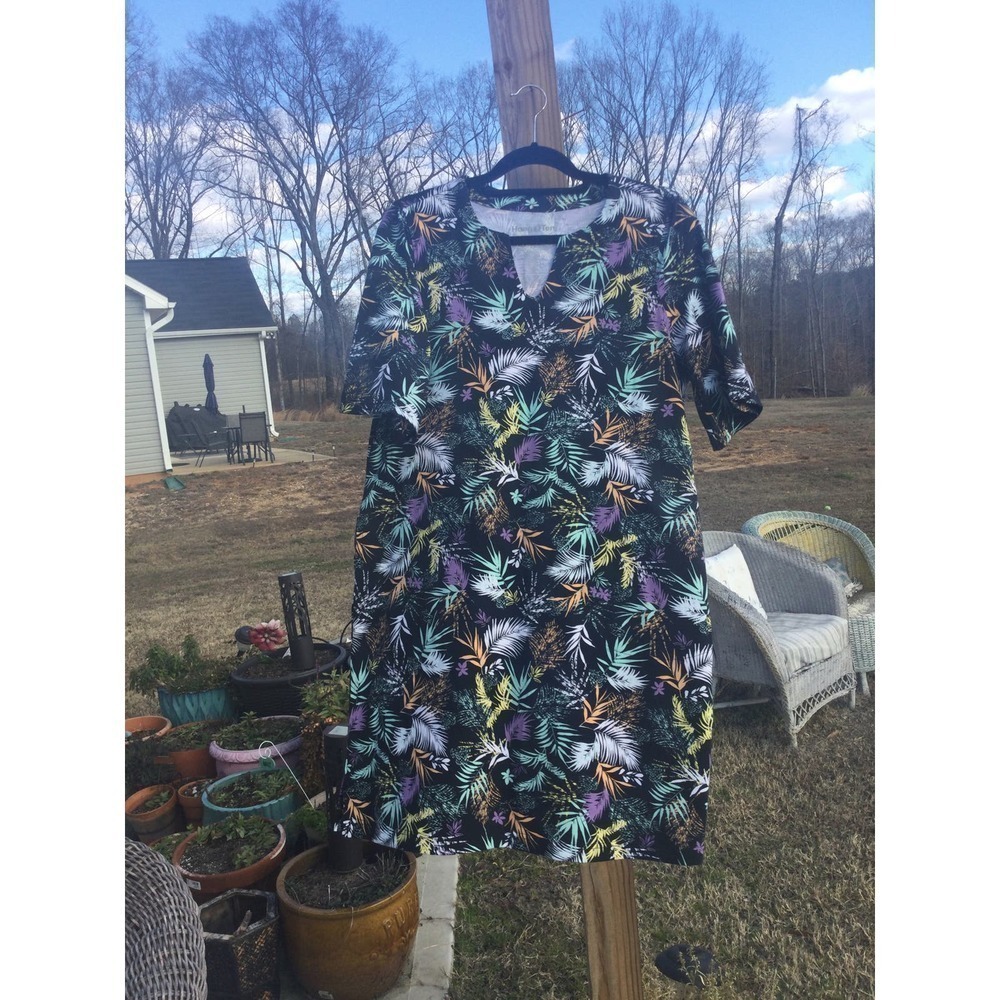 Hang Ten womens shift dress Size L large black NEW tropical palm beach athletic